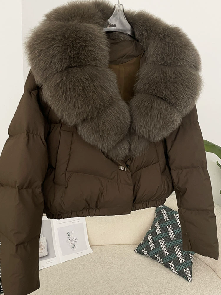 Пуховик Velvet Duck-Down зимний, короткий пуховик с крупным Faux-Fur воротником, размеры S–M