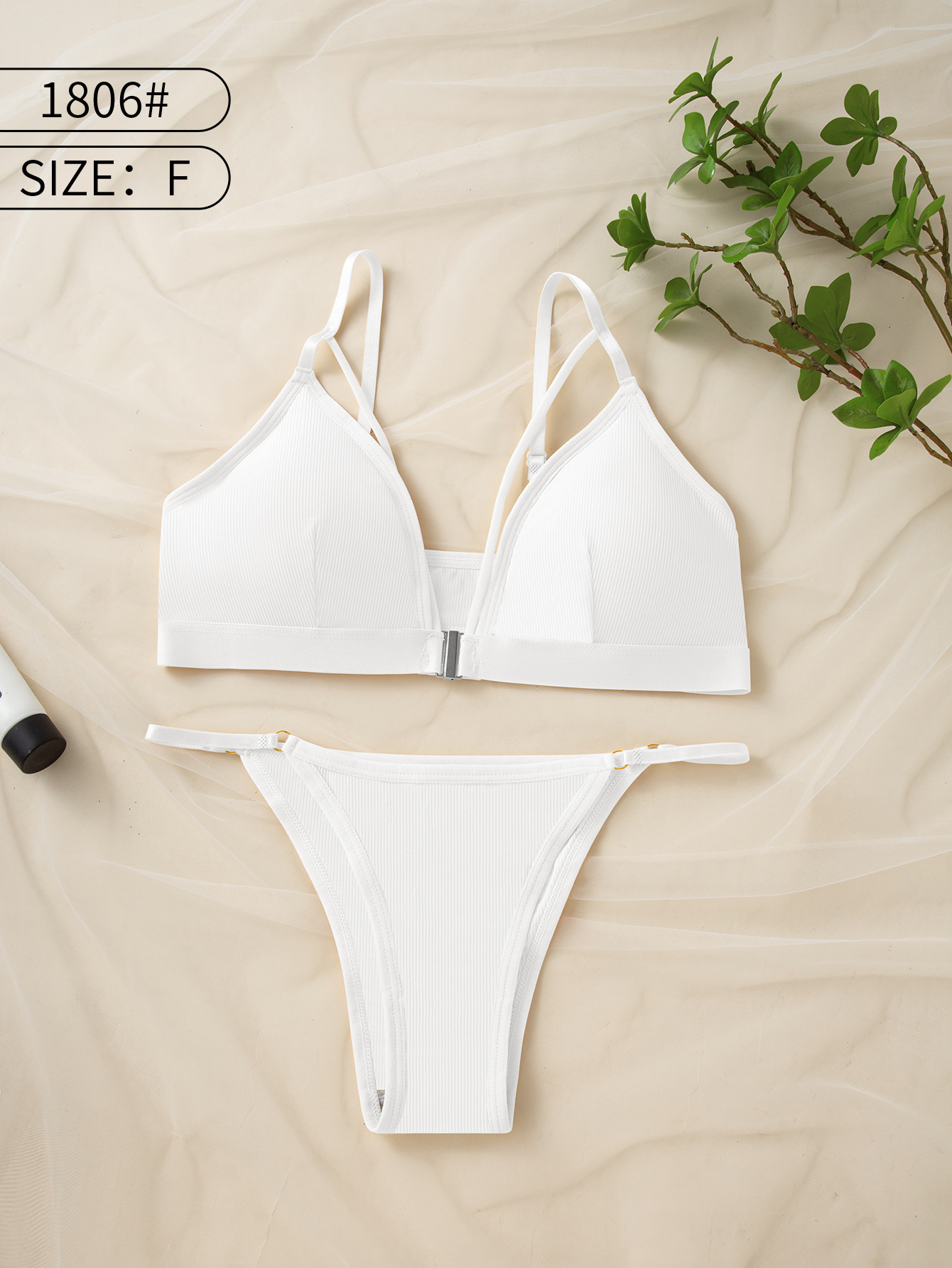 Nuevo diseño de botón delantero de hielo de color sólido francés correa de hombro ajustable Bra Thong Set para mujeres