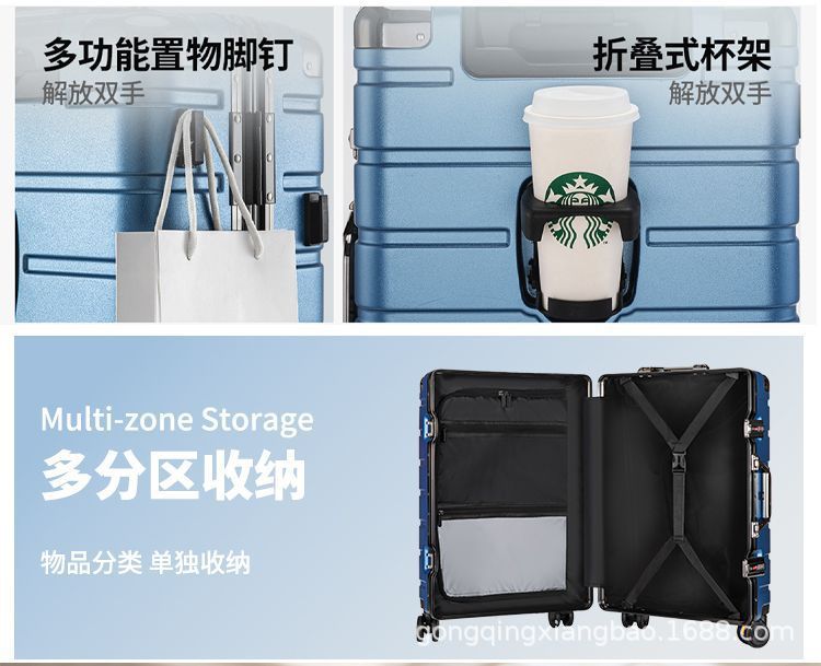New Luggage Suitcase Aluminum Frame Dense Travel Suitcase Student Trolley Case Universal Wheels Carry-on Suitcase Brake Wheels Durable and Sturdy