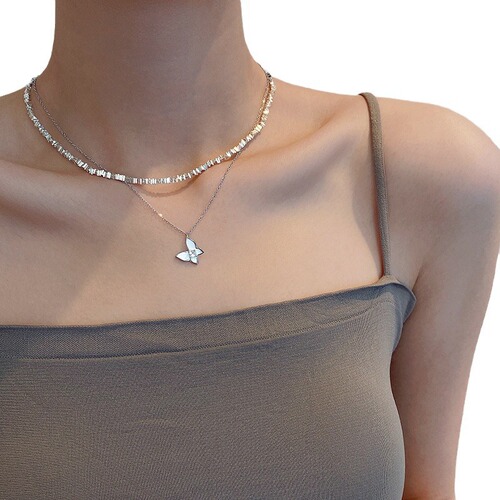 925 silver plated silver child necklace for women new style sparkling silver crushed silver chain light luxury niche