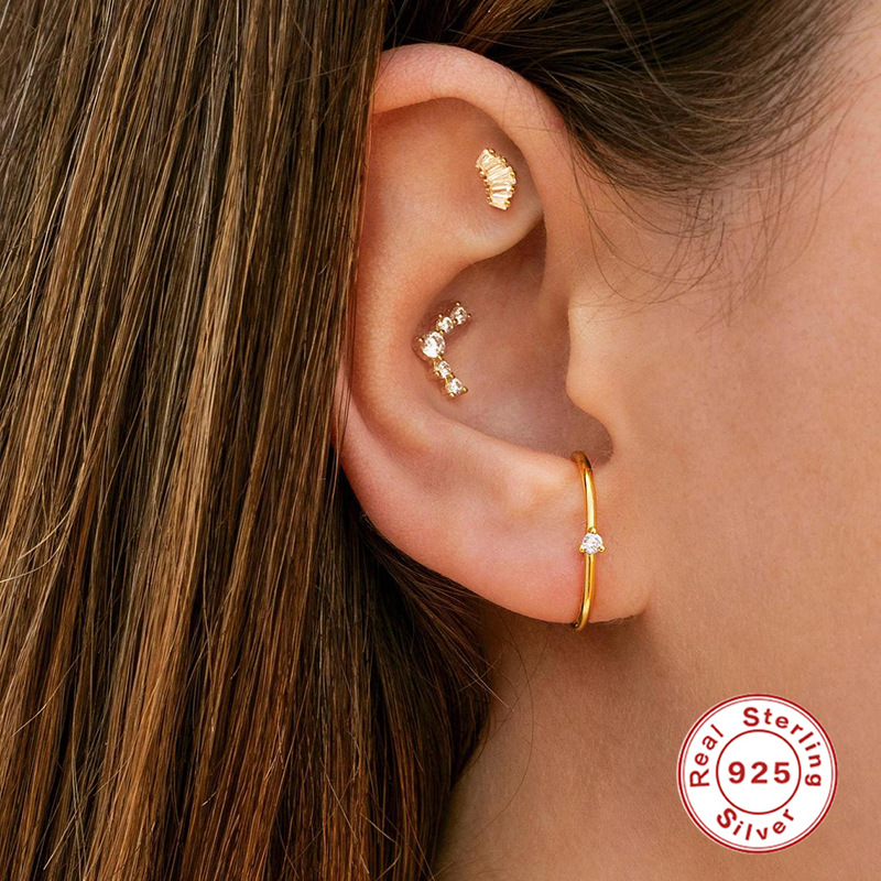 Zircon Inlay Material 1 Piece Ear Cartilage Rings & Studs Fashion Flower 925 Sterling Silver Plating Inlay Zircon