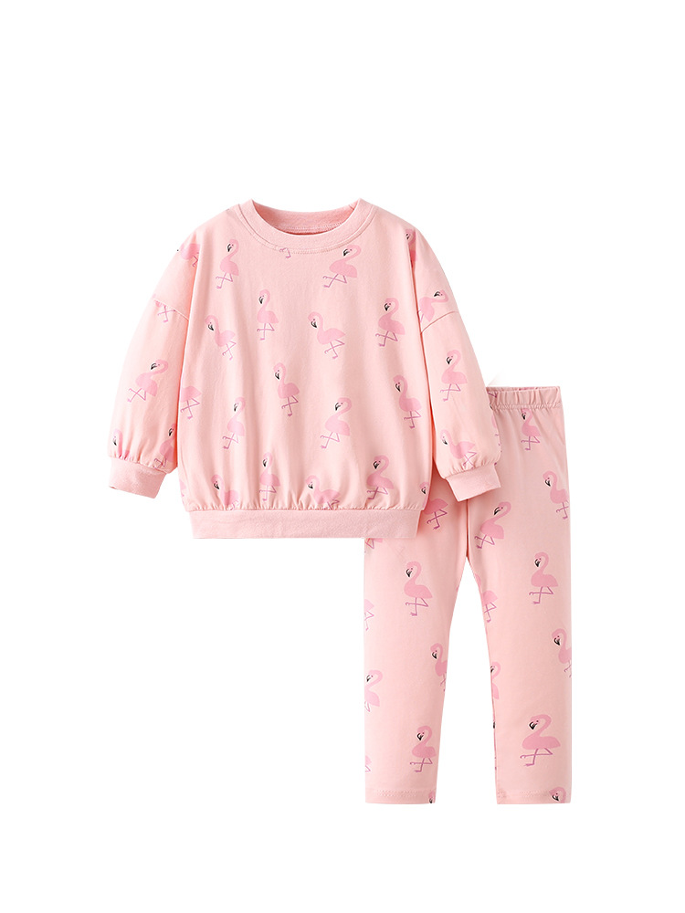 Malwee traje para niñas otoño nuevo estilo para niños pequeños y medianos cuello redondo manga larga estilo occidental estampado cintura elástica pantalones de dos piezas