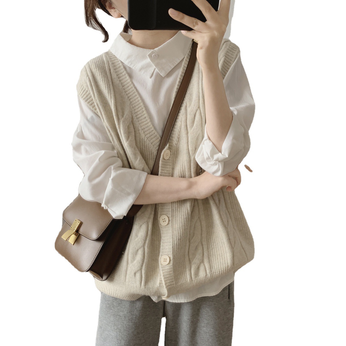 Chaleco de punto con cuello en V para mujer a principios de primavera y otoño 2024 nueva ropa de mujer Chaleco de estilo coreano con reducción de edad