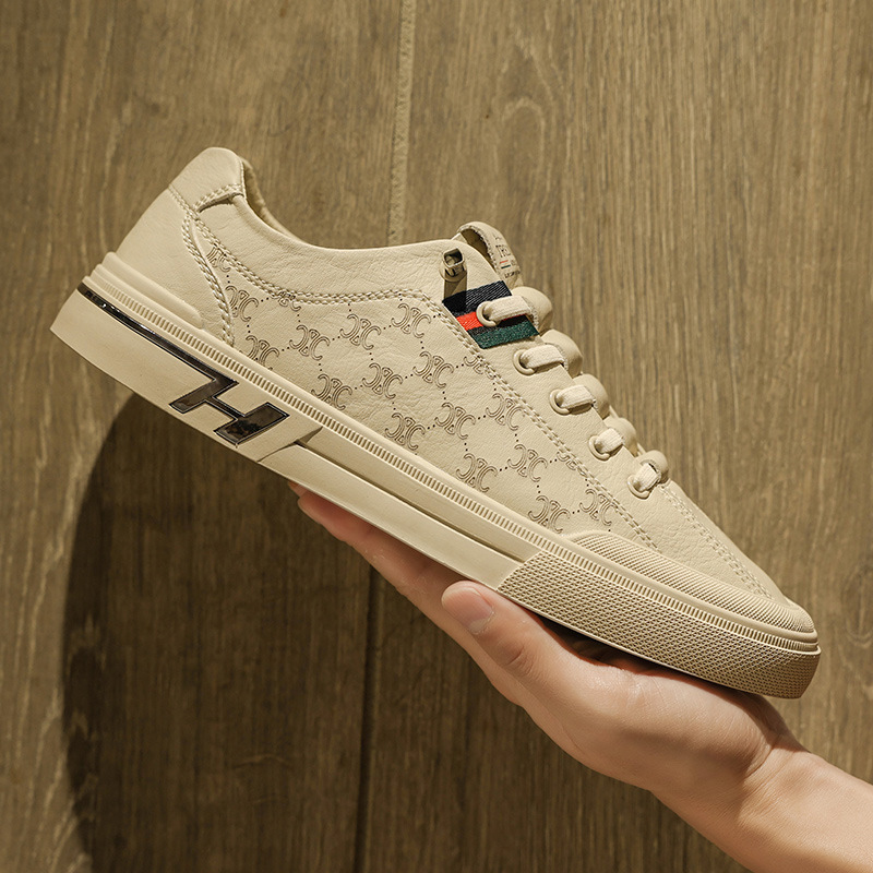 Spring and Autumn 2023 New Cross-border Men's White Shoes Lightweight Breathable Trendy Soft Leather Shoes Walking Flat Sneakers