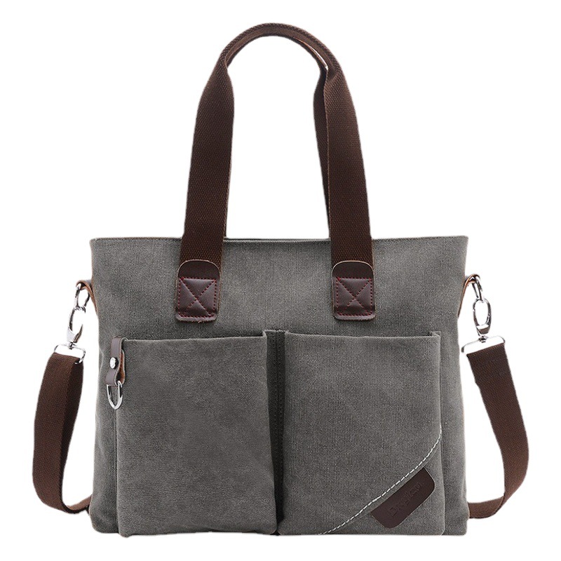Canvas Briefcase for Men, New Style, Simple Business Casual Shoulder Bag, Lightweight Document Bag, Black