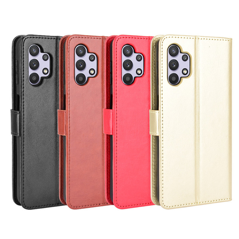 For Samsung Galaxy A32 5G Phone Case Card Flip Cover Leather Case Crazy Horse Pattern M32 5G