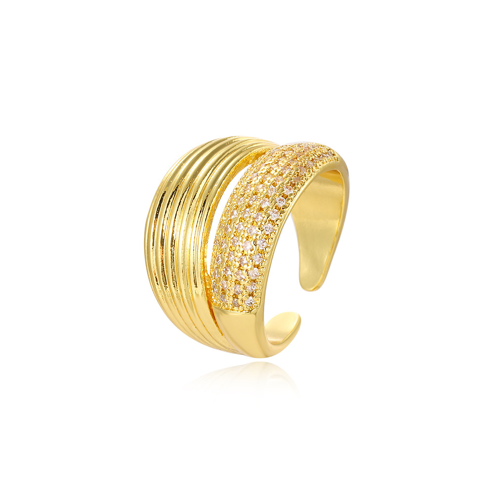 18K Gold Plated Plating Material Copper 18K Gold Plated Inlay Solid Color Zircon Open Rings