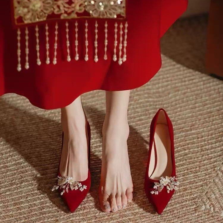 Wedding Shoes for Women, Xiuhe Suit, Two-Wear Stiletto Bridal Shoes, 2025 New Style Chinese Dress Shoes for Pregnant Women