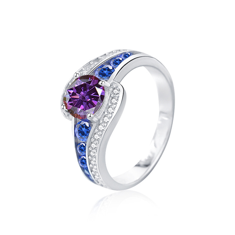 Anillo de diamante de Mosan mujer s925 plata esterlina cruzada joyería de lujo ligera europea y americana anillo de zircón azul incrustado
