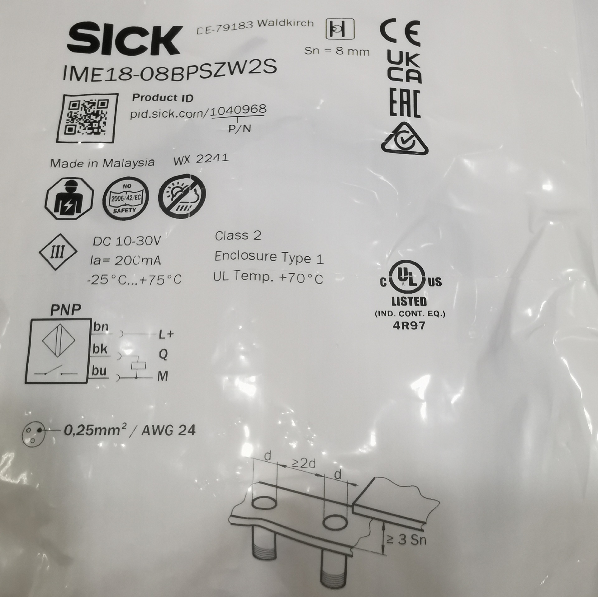 德国西克IME18-08BPSZW2S电感式接近开关传感器SICK原装正品现货