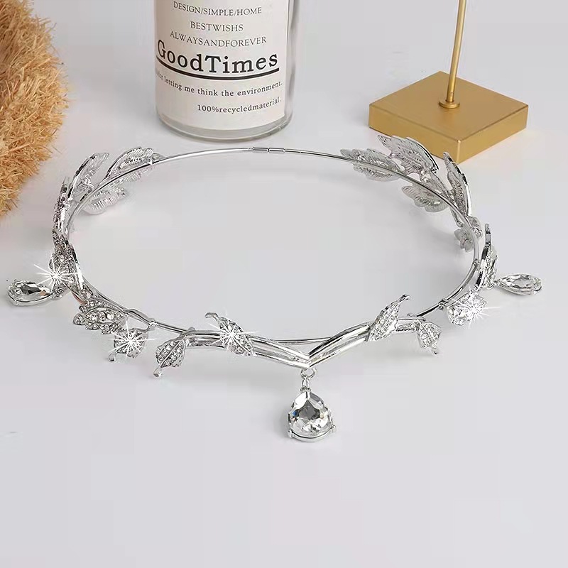 Women's Fairy Style Princess Leaves Metal Plating Inlay Artificial Crystal Rhinestones Hair Band display picture 1