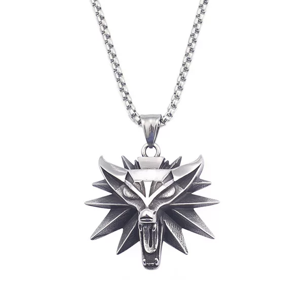 European and American game peripheral jewelry Wizard 3 Witcher3 Hunter wolf head titanium steel men's necklace pendant wholesale