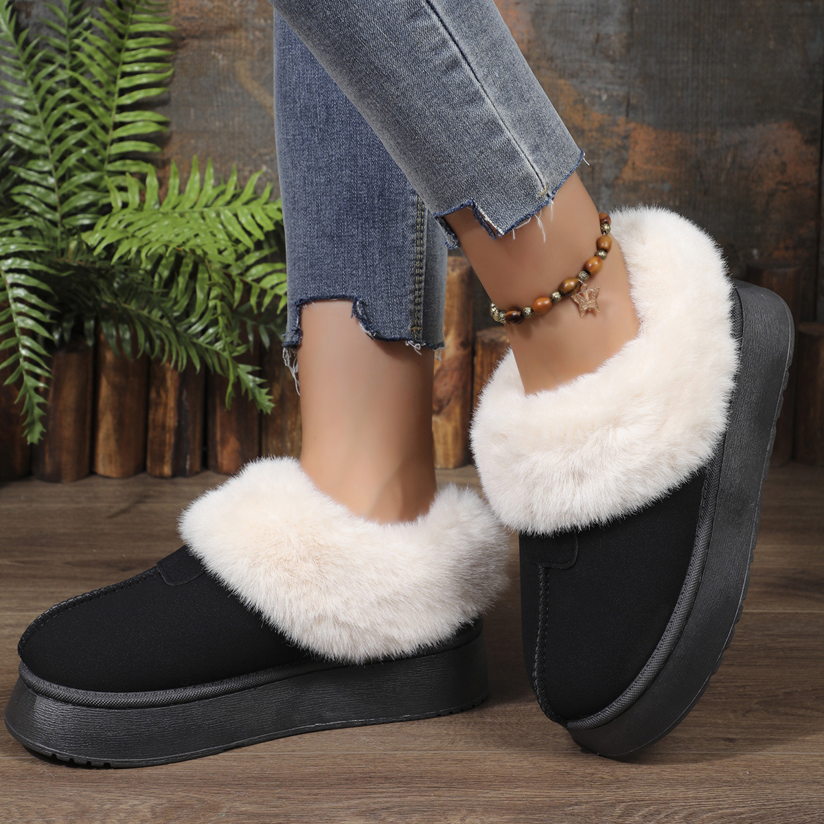 New platform low-top casual women's boots warm fluffy snow boots_voghion.com