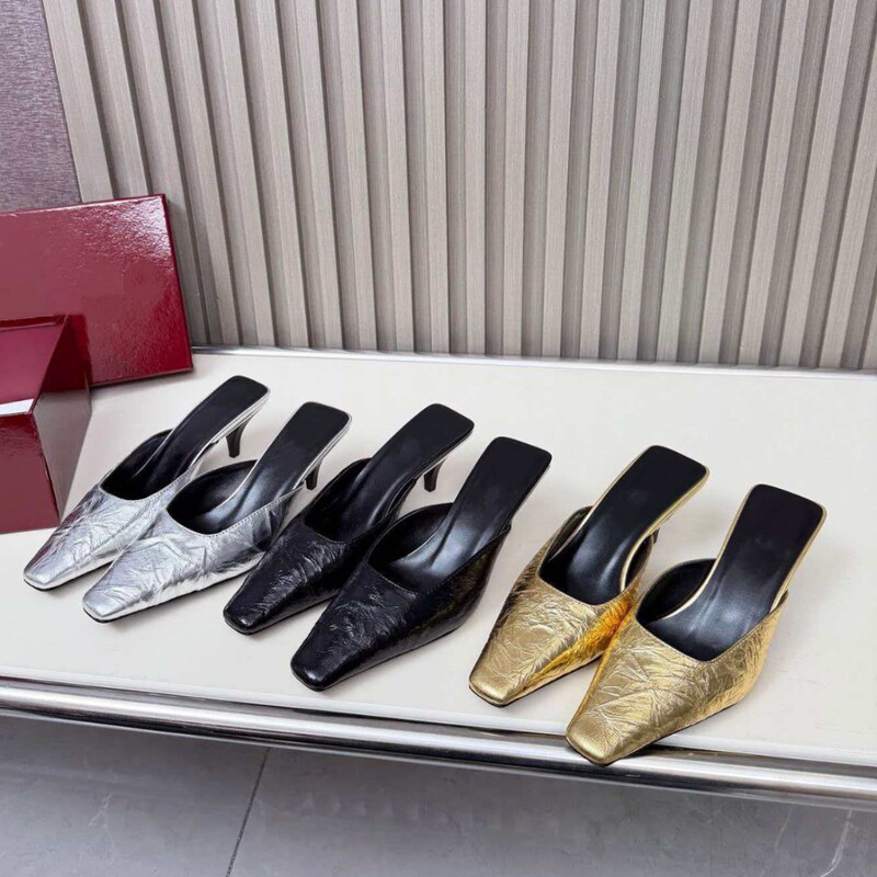 Cream-Colored French-Style Square-Toed Mules for Women, Suitable for Outdoor Wear, New Spring/Summer 2025 Season, European and American Style, Sexy Thin High Heels