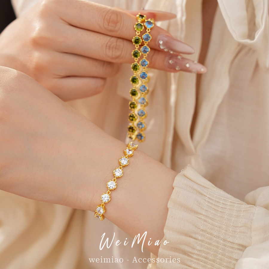 18 quilates de oro real pulsera de fichaje de piedra de diamante pulsera de lujo ligera nicho pulsera de alta calidad temperamento joyería de moda