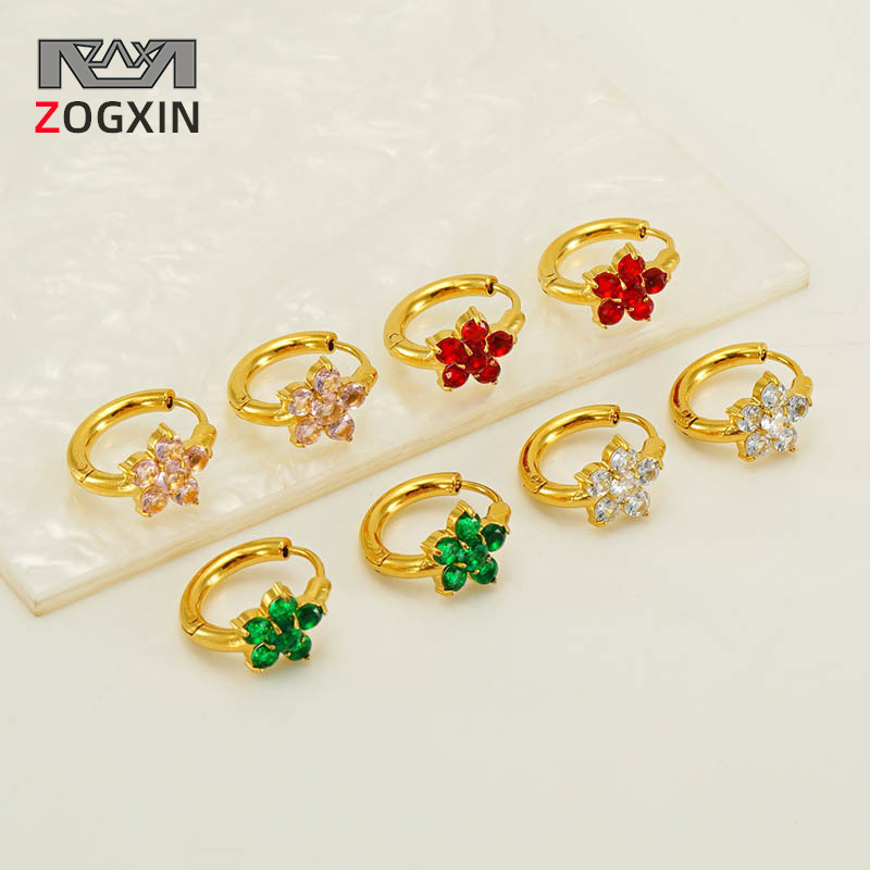 European and American Ins Style Versatile Flower Zircon Earrings Stainless Steel Earrings Sweet Niche Titanium Steel Earrings for Women