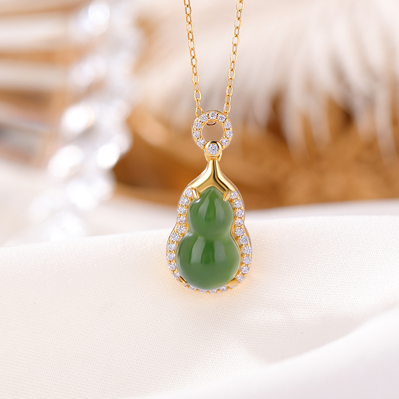 Mặt dây chuyền bạc S925 mạ vàng hình bầu Fulu phong cách cổ điển Trung Hoa — Mẫu vàng (không có dây chuyền)
