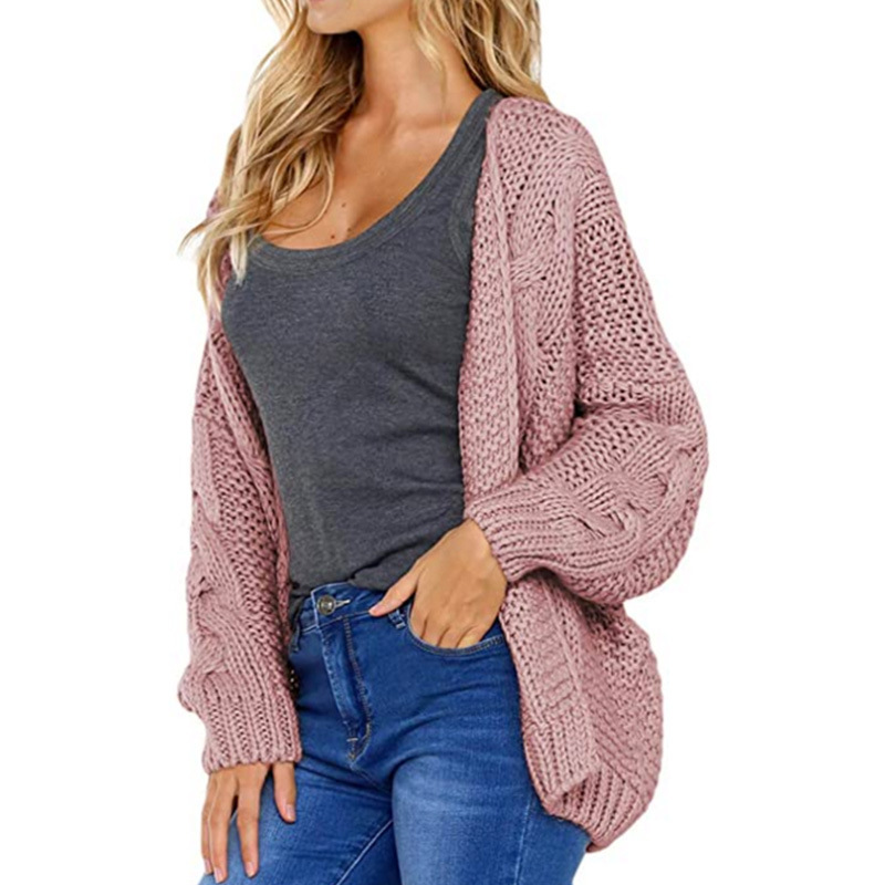 Directo de fábrica transfronteriza Europea y Americana Comercio Exterior Nueva aguja gruesa giro perezoso punto cardigan color sólido abrigo suelto para las mujeres image 9
