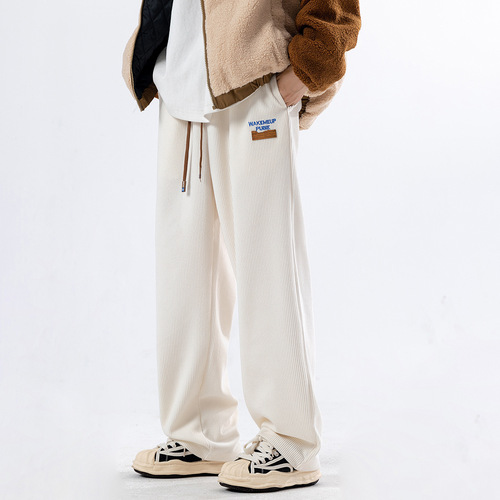 Heavyweight corduroy pants for men, suitable for spring and autumn, casual loose sporty floor-length long pants, American style trendy brand straight-leg pants for men