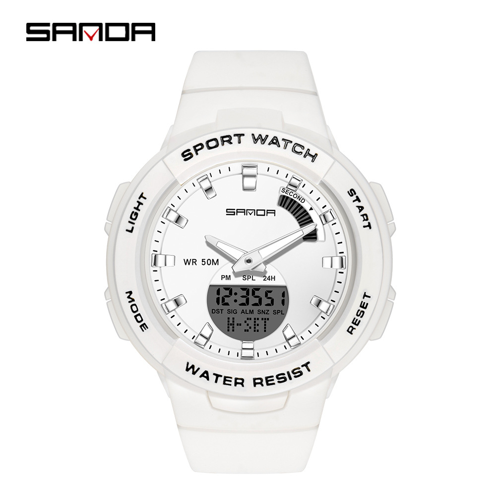 SANDA 6005 nuevo color caramelo deportes doble pantalla estudiantes masculinos y femeninos personalidad reloj calendario semanal luminoso
