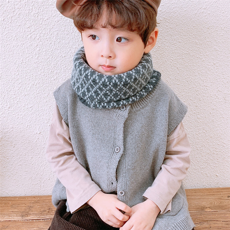 Children's knitted scarf autumn and winter warm fashion baby bib all boys and girls neck set parent-child wool bib