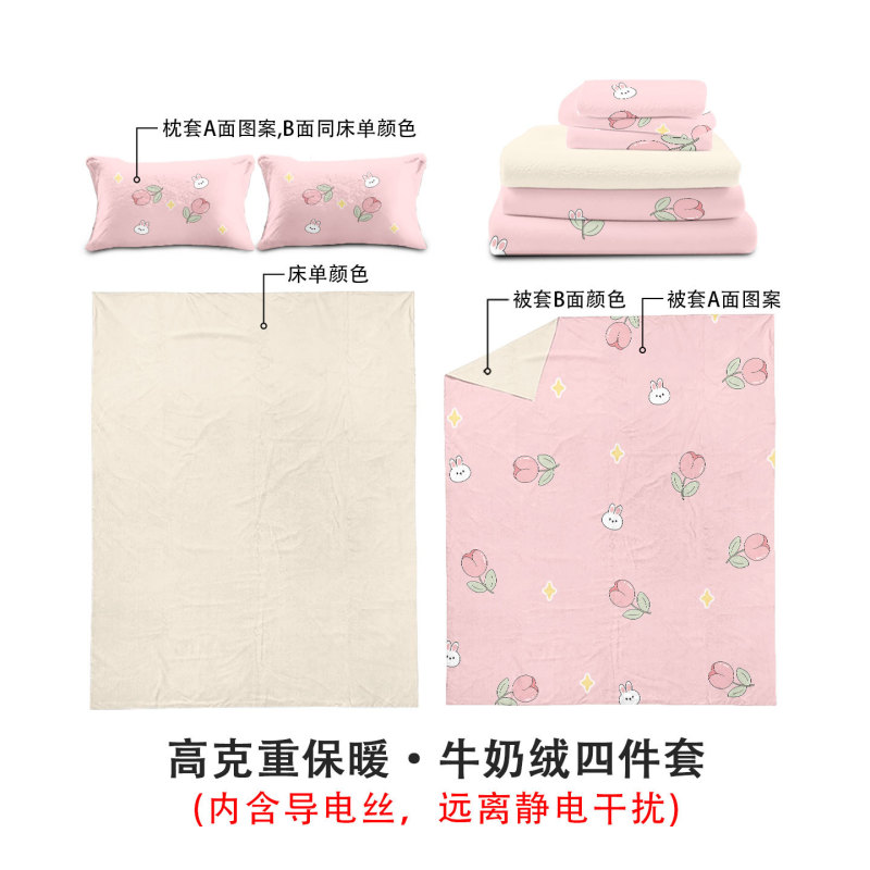 a类加厚牛奶绒四件套数码印花床单被套家用秋冬防静电短毛绒4件套|undefined