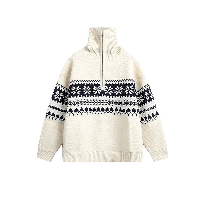 Explosiones transfronterizas de tamaño europeo tamaño grande Fair Island Jacquard suéter de punto de Navidad hombre medio cremallera fábrica de collar al por mayor