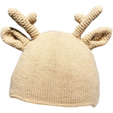 外单英伦麋鹿角宝宝毛线帽秋冬高品质羊毛小童护耳帽卡通可爱帽子
