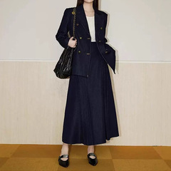现货厂家批发 2025新款 西装外套女双排扣 复古斜纹感西服 女