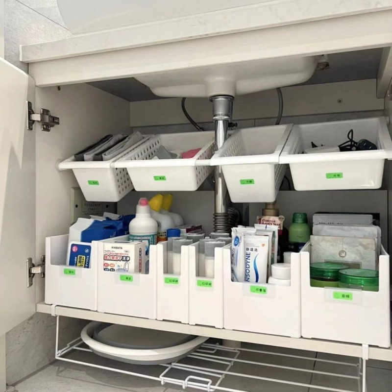 The Same Kitchen Sink Storage Rack Without Punching, Retractable Cabinet Storage Box, Bathroom Corner Rack