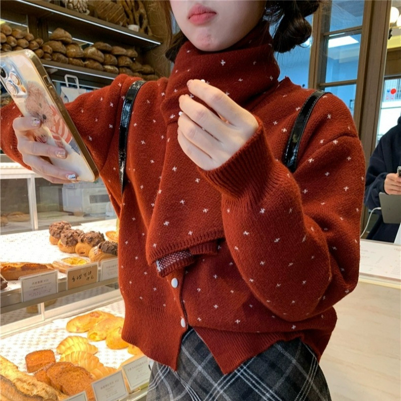 Korean Style Scarf New Year's Ding Dong Cute Scarf Sweater Cardigan Winter Star Round Neck Knitwear Jacket