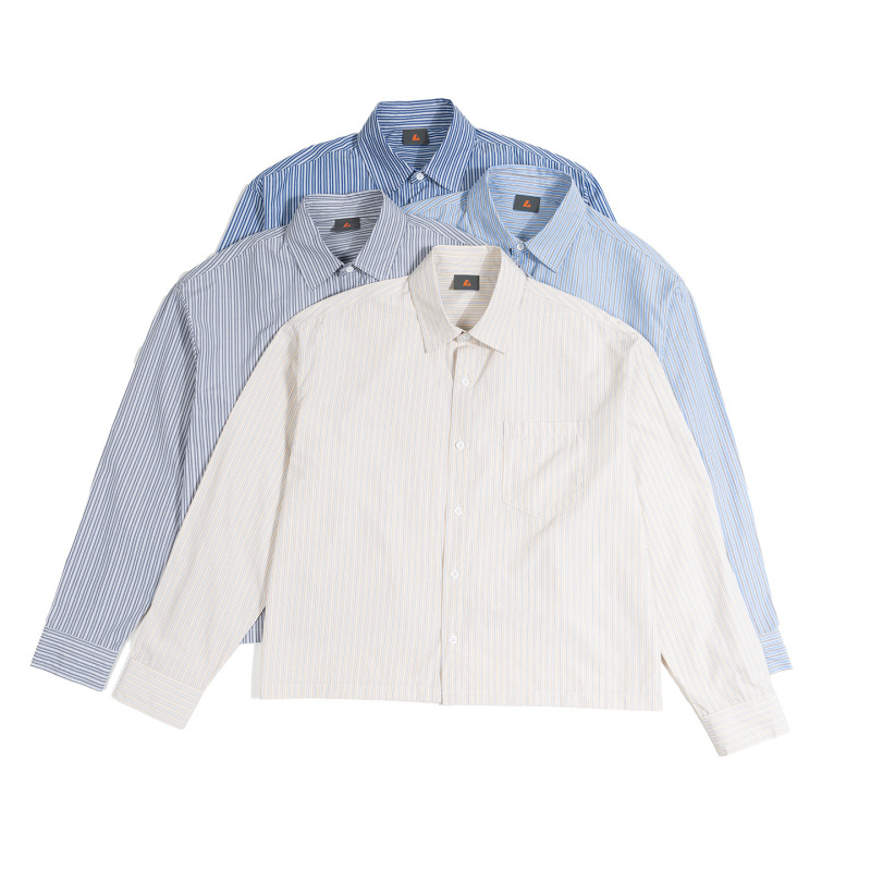 ETAI Men's Clothing | New Spring and Autumn Square-Cut Short Striped Shirt for Men and Teenagers, Loose-Fit Long-Sleeve Casual Shirt ETAI Men's Clothing | New Spring and Autumn Square-Cut Short Striped Shirt for Men and Teenagers, Loose-Fit Long-Sleeve Casual Shirt