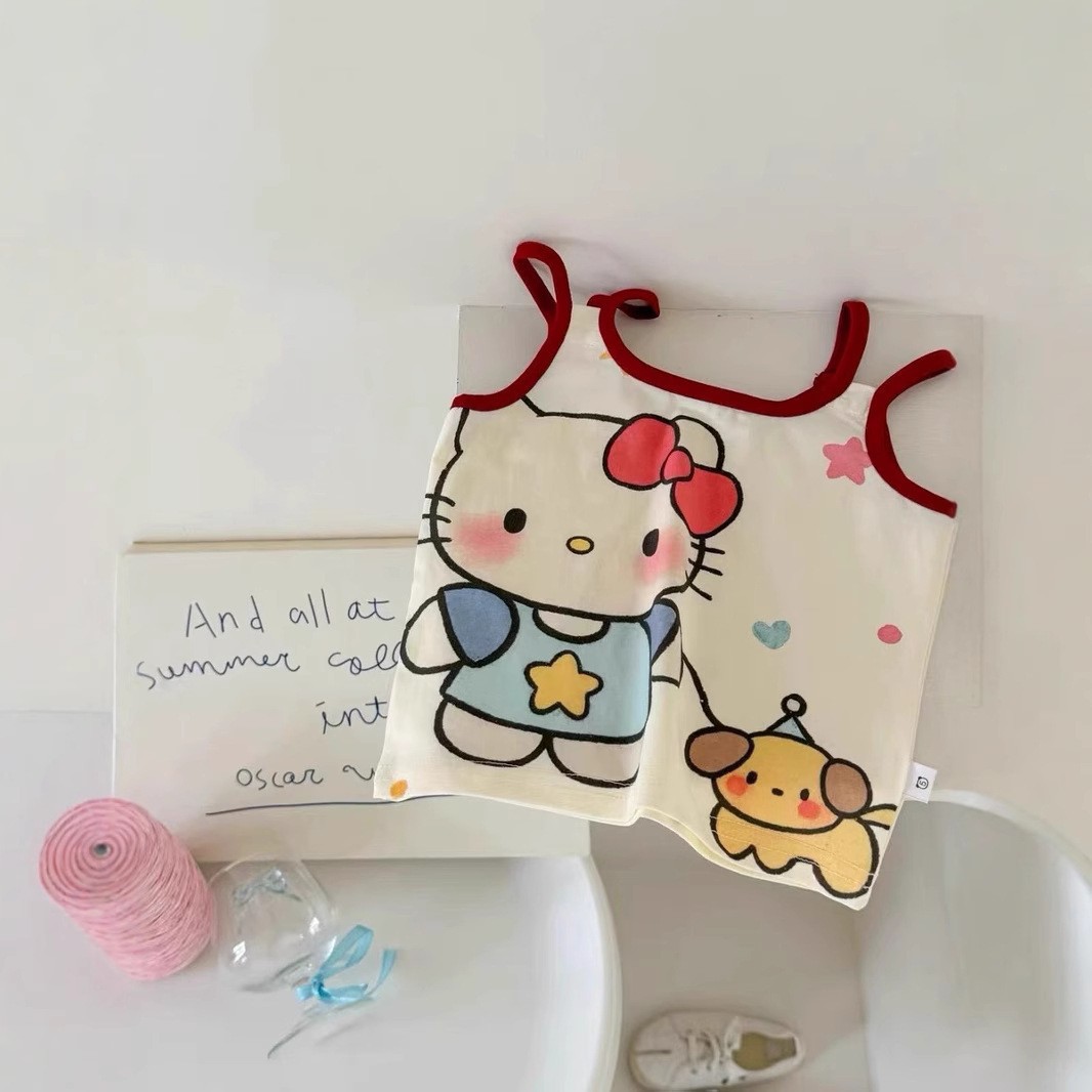Xianning siete ropa para niños verano niñas chaleco de algodón 2025 nuevo verano niños dulce y fresco dibujos animados camiseta sin mangas marea