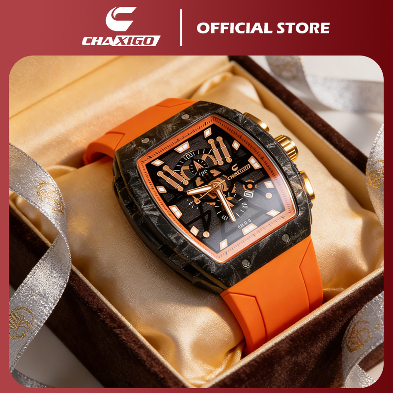 Swiss Brand Chaxigo Watch Alloy Barrel Men's Watch Silicone Quartz Gradient Decorative Men's Sports Watch