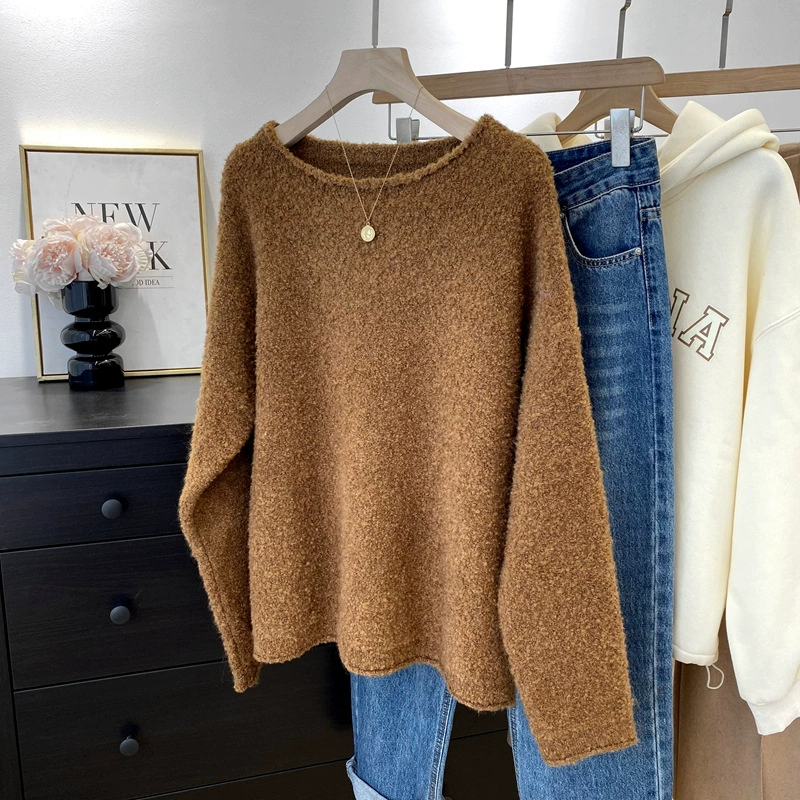 Осенне-зимний толстый свитер из пряжи с петлями и шерстью в Корейском стиле, Свободный пуловер в ленивом стиле с круглым вырезом, толстый Топ 980