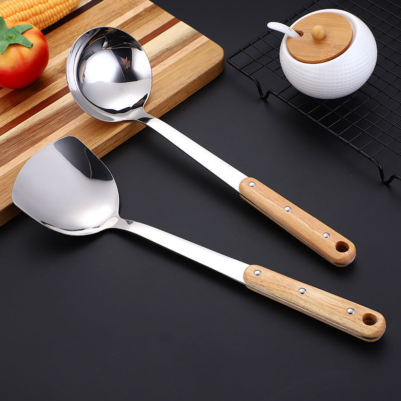 不锈钢锅铲加厚锅铲勺子厨具套装实木手柄炒菜铲子大号汤勺锅铲子