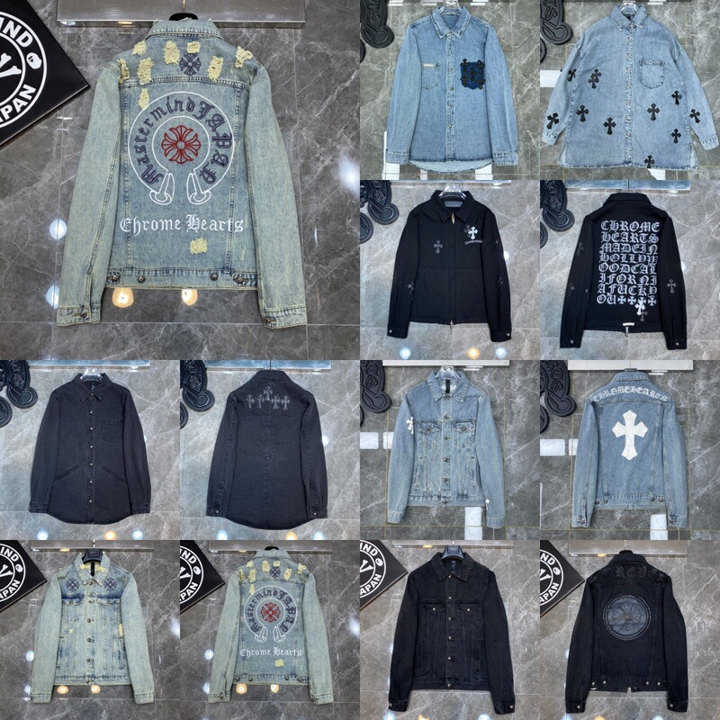 25 New Chrome Hearts Denim Tops Cardigan Embroidered Whiskers Ripped Trendy Men's Jackets 25 New Chrome Hearts Denim Tops Cardigan Embroidered Whiskers Ripped Trendy Men's Jackets