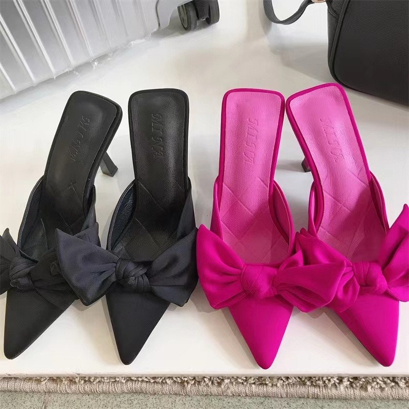 Pointed Toe Stiletto Mules For Women With Bowknot High Heels_voghion.com