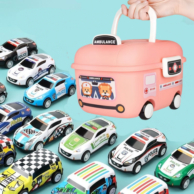 Coche de aleación de hierro con caja de almacenamiento conjunto de simulación de metales modelo de coche de carreras juguetes al por mayor