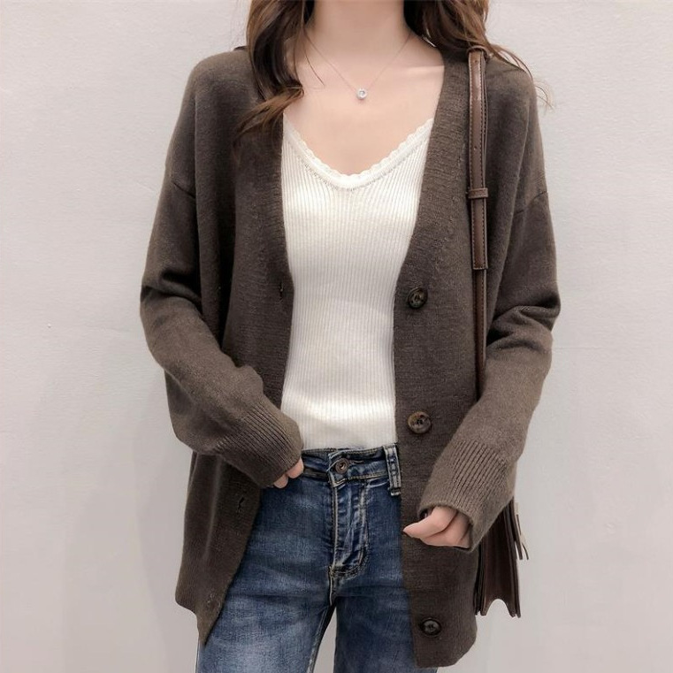 韩国东大门毛衣女开衫潮2024女装显瘦V领针织衫大码外套学院风