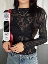 V 81132 Small stand collar lace T-shirt С���I�ٽz�o��T��