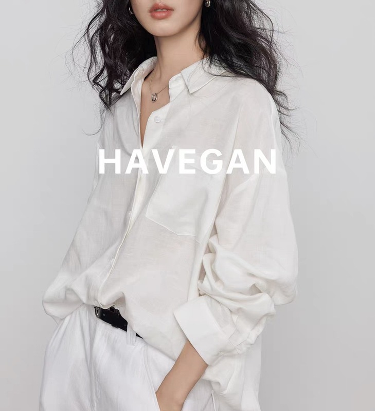 与间HAVEGAN/天丝亚麻长袖衬衫女老钱风气质休闲慵懒复古通勤上衣|undefined