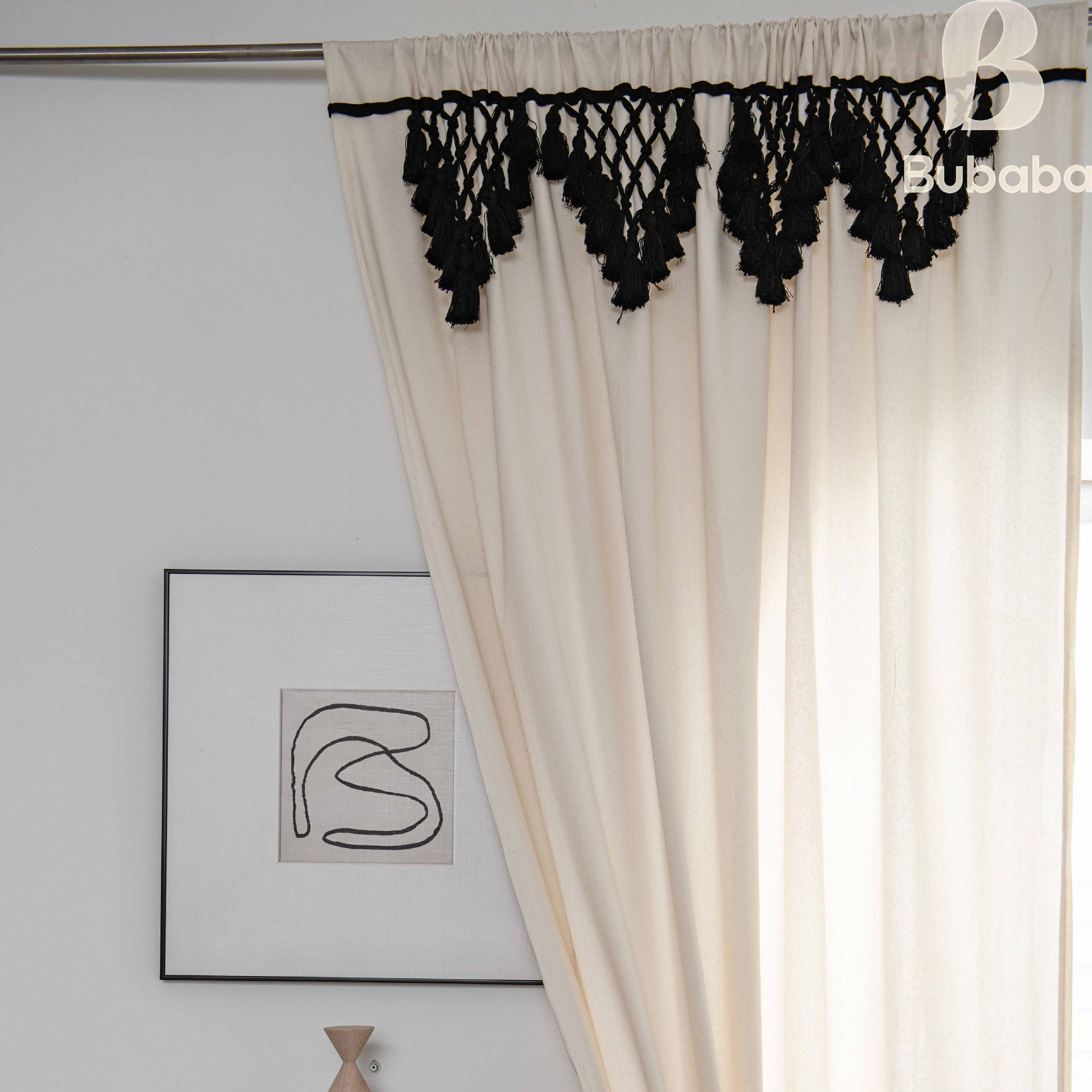 Cortina de algodón y lino con borlas para dormitorio y salón_voghion.com