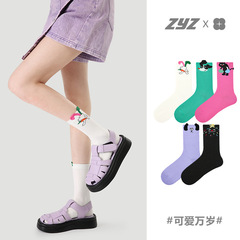 Renaissance original women's socks spring and summer three-dimensional animal pattern mid-calf socks solid color cartoon combed cotton socks for women
