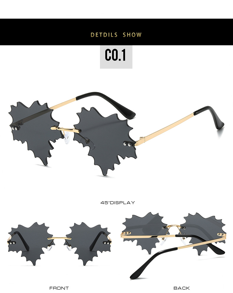Frameless Sunglasses For Women Unique Hip Hop Maple Leaf Design_voghion.com