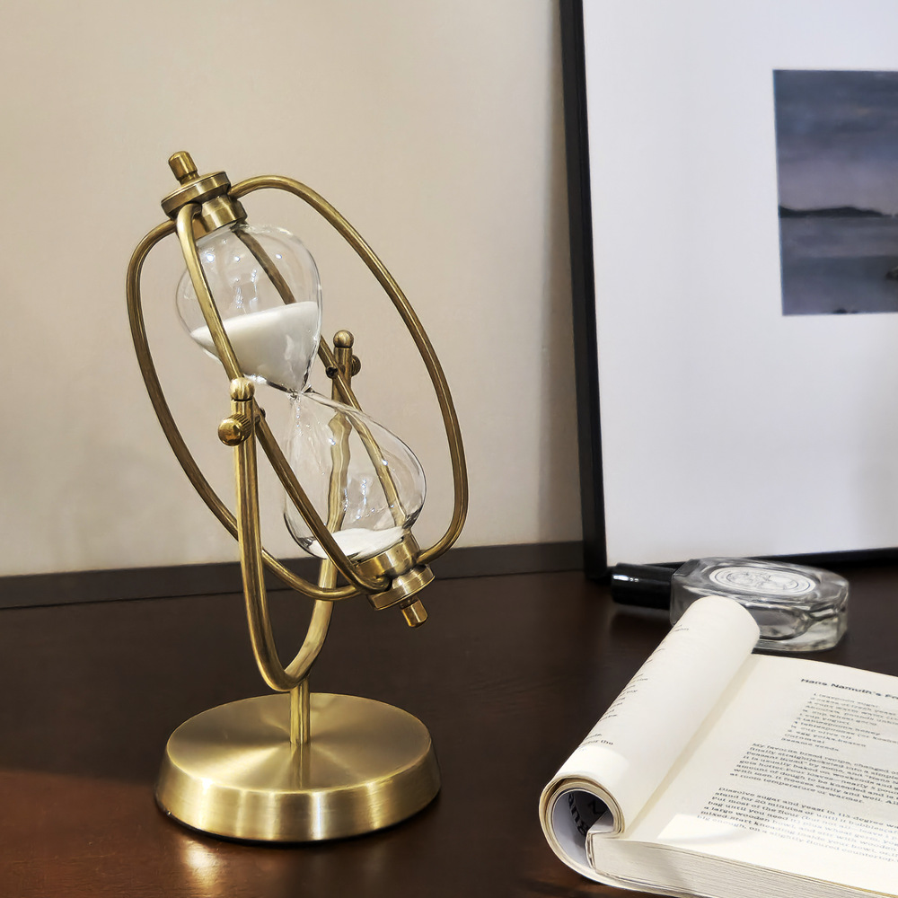 Metal 15 Minutes Gold Rotating Timer Hourglass Office Decoration Light Luxury Desktop Ornament_voghion.com