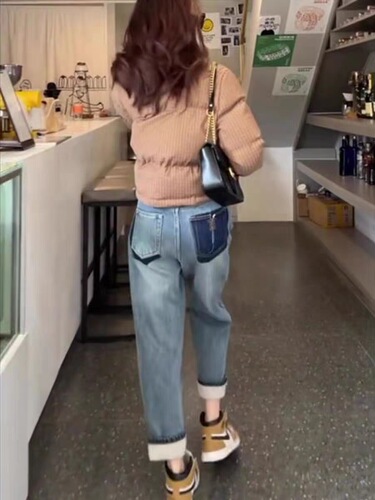 Yun Shiba spring new maternity jeans harem style outer fashion contrasting pants maternity wear 8122