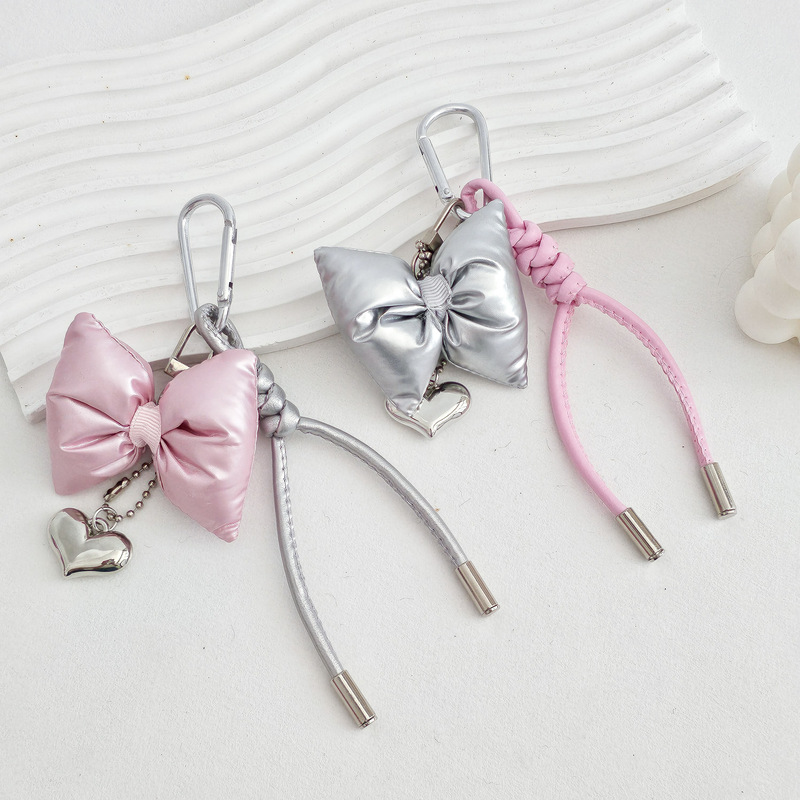 Korean Style Ins Style Bow Love Leather Woven Rope Miu Girl's Bag Hanging All-match Keychain Bag Hanging