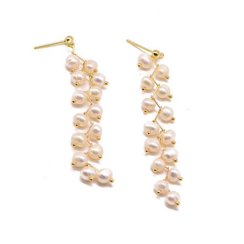 天然淡水珍珠耳环高级感长款耳钉流苏复古手工耳饰品镀18k金保色