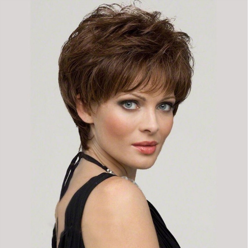 Aliexpress European and American Fashion Women's Short Curly Hair Brown Slightly Wavy Full Wig Headgear Cross-Border Foreign Trade Wig Dropshipping